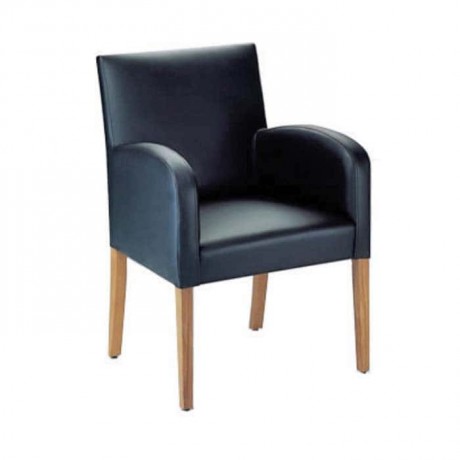 Black Leather Upholstered Natural Painted Cafe Restaurant Chair