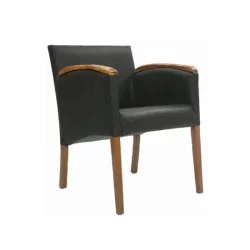 Chaise de restaurant de café rembourrée en nubuck noir avec bras