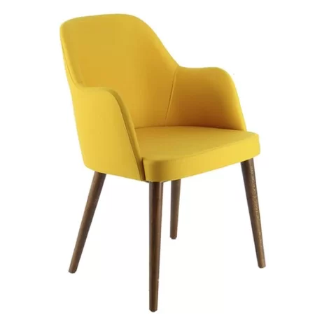 Drehbank Retro Bein Gelber Stoff Gepolsterter Cafe Stuhl