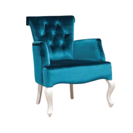 Turquoise Velor Fabric with Lacquered Painted Modern Armchair