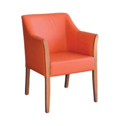 Turuncu Deri Kaplı Modern Kollu Ahşap Sandalye Turuncu Deri Kaplı Modern Kollu Ahşap Sandalye