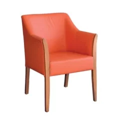 Orange Leather Upholstered Modern Armchair