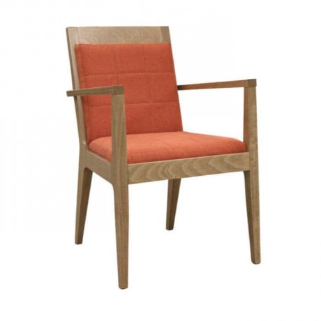 Natural Wood Painted Armchair with Orange Cushion 