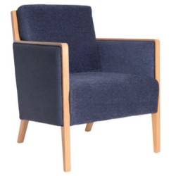 Natural Polished Bergere with Navy Blue Fabric Natural Polished Bergere with Navy Blue Fabric