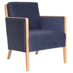 Natural Polished Bergere with Navy Blue Fabric