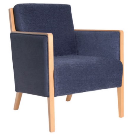Natural Polished Bergere with Navy Blue Fabric Natural Polished Bergere with Navy Blue Fabric