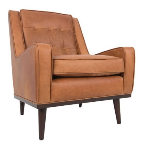 Retro Leg Taba Leather Cushioned Bergere