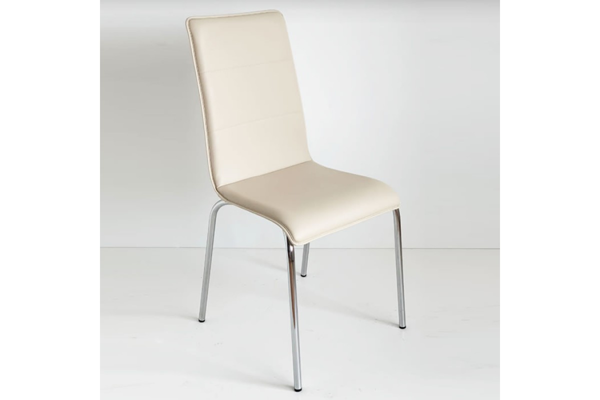 Cream Color Leather Upholstered Monoblock Kitchen Chair With Fine