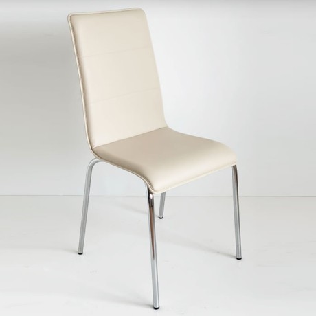 Cream Color Leather Upholstered Monoblock Kitchen Chair With Fine Sponge