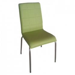 Green Leather Upholstered Metal Chrome Kitchen Chair