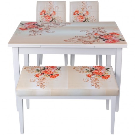 Bench Rose Pattern Side Extending Table and Chair Set Economical