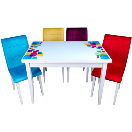 Economical Chair Table Kitchen Set In Rainbow Colors High Quality