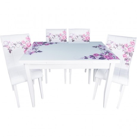 Rose Patterned Economic Cheap Table Chair Set Good Quality