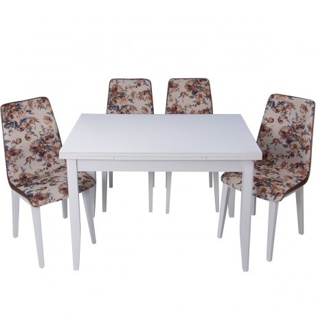 Gül Desenli Sandalye Beyaz Tablalı Masa Takımı Sağlam