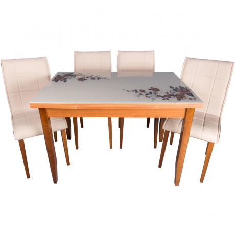 Cream Faux Leather Upholstered Economic Table with Rose Top Quality
