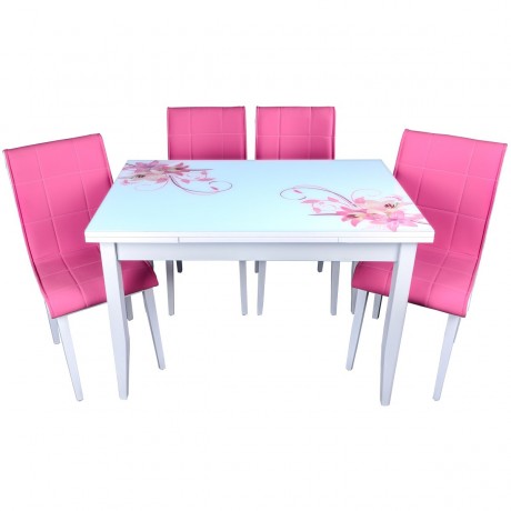 Pink Lilac Side Opening Economic Table Chair Set Furniture