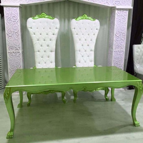 Green Painted Leather Upholstered Bride Groom Chair Set