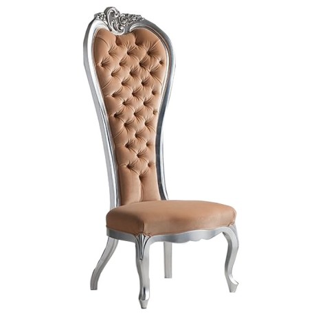 Quilted Silver Painted Carved Wooden Luxury Wedding Chair