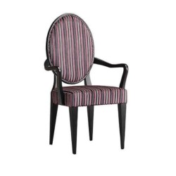 Oval Back Striped Fabric Classic Wooden Armchair Oval Back Striped Fabric Classic Wooden Armchair