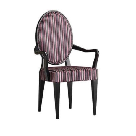 Oval Back Striped Fabric Classic Wooden Armchair