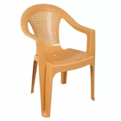 Fauteuil en plastique avec dossier en paille marron clair
