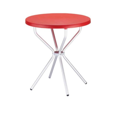 Plastic Table with Red Table Top Aluminum Legs