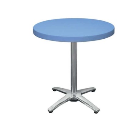 Blue Plastic Stainless Steel Leg Cafe Table