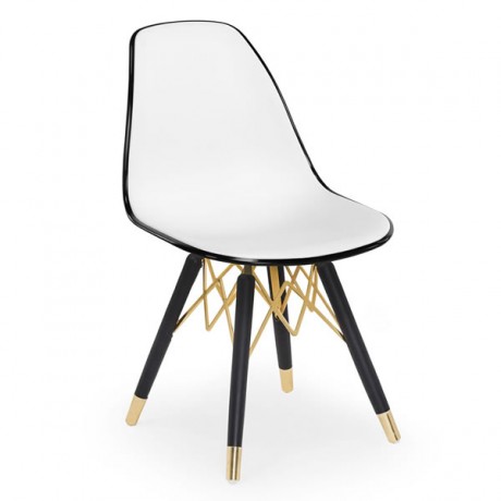 Çift Renk Baskılı Siyah Boyalı Ahşap Retro Ayaklı Yüzüklü Plastik Sandalye