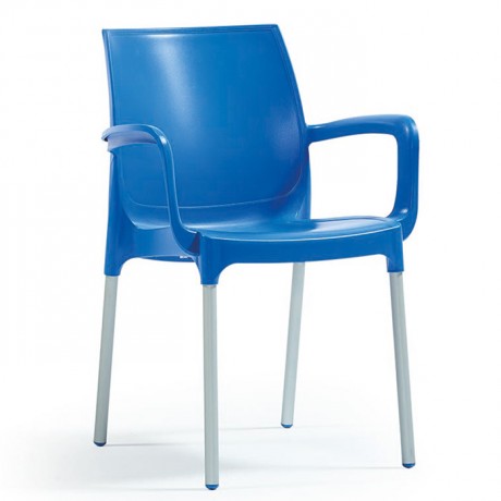 Синий пластиковый стул из стекловолокна с ножками из анодированного алюминия