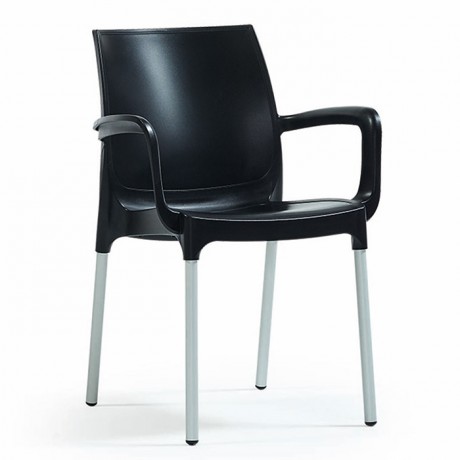 Eloksallı Alüminyum Ayaklı Cam Elyaflı Siyah Plastik Sandalye