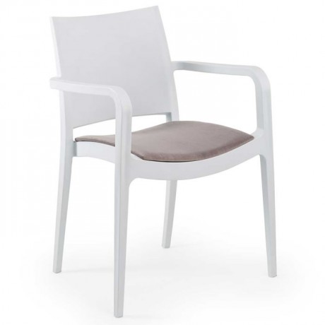 White Plastic Injection Cafe Restaurant Chair With Gray Cushion Seat For Indoor