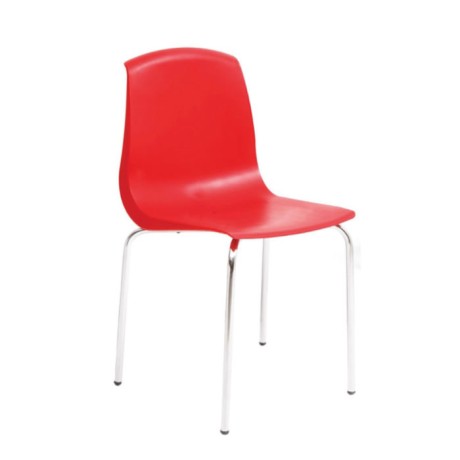 Red Plastic Chromium Leg Cafe Chair