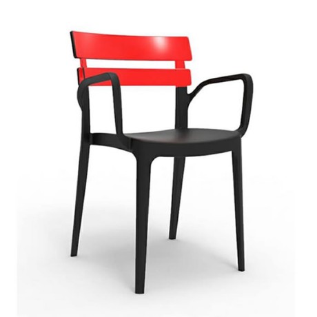 Plastic Cafe Chair with Black Red Arm