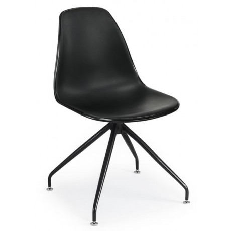 Двухцветный белый пластиковый стул с черными металлическими ножками