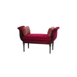 Bordo Kumaşlı Ahşap Ayaklı Puf Bench