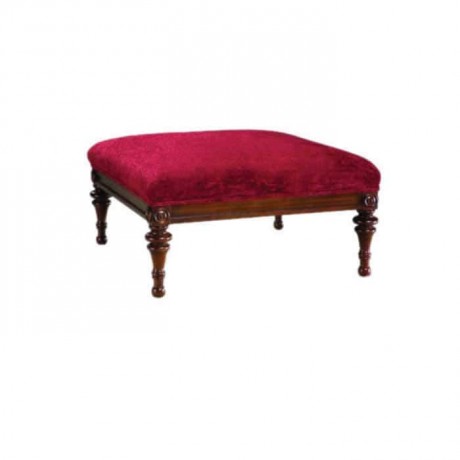 Bordo Fabric Turned Wood Leg Ottoman