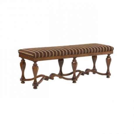 Brown Yellow Lined Leg Wood Ottoman