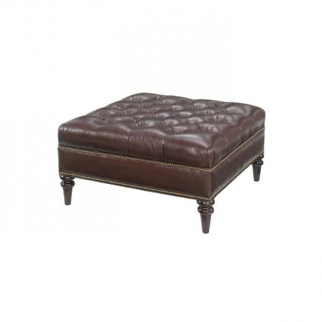 Quilted Brown Leather Square Ottoman