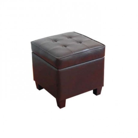 Quilted Brown Leather Square Ottoman