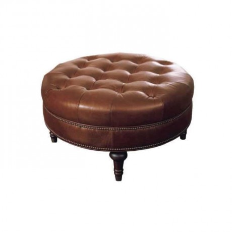 Quilted Brown Leather Hotel Ottoman