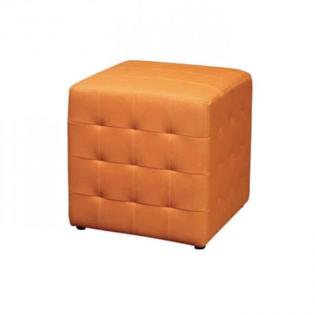 Quilted Orange Leather Square Ottoman