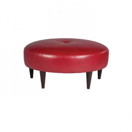 Red Leather Round Ottoman