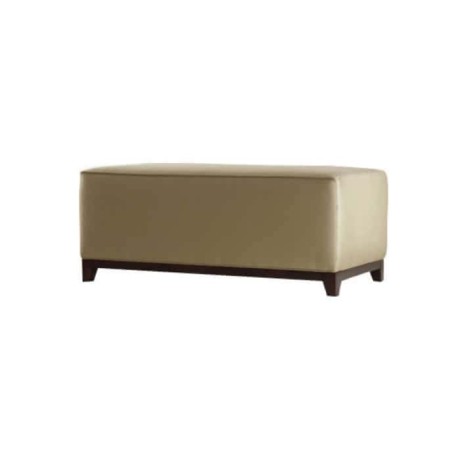 Cream Leather Upholstered Wooden Leg Ottoman