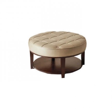 Cream Leather Wooden Shelf Ottoman