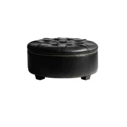 Black Leather Round Ottoman