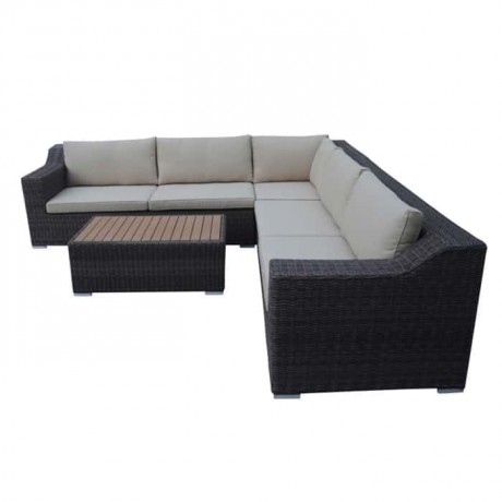 Black Colored Rattan Knitted Cafe Corner Seat