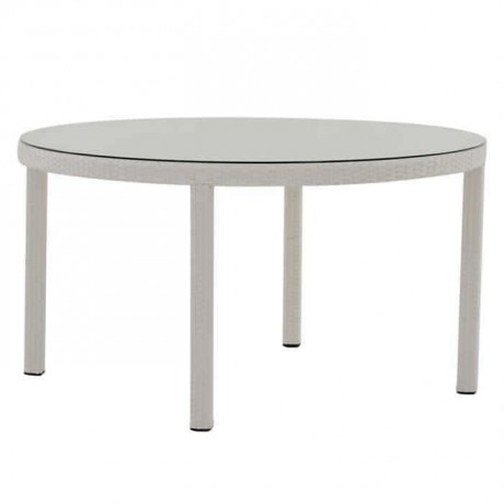 White Round Rattan Table