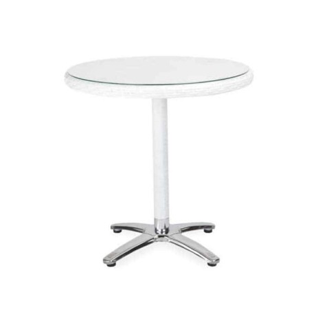 Round White Rattan Cafe Table