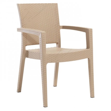 Cappuccino Rattan Looking Plastic Injection Arm Chair