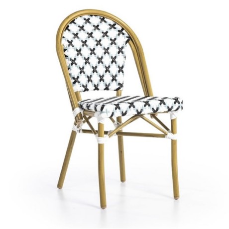 Beyaz Siyah Renkli Kablo Çapraz Desen Örgülü Rattan Sandalye Beyaz Siyah Renkli Kablo Çapraz Desen Örgülü Rattan Sandalye